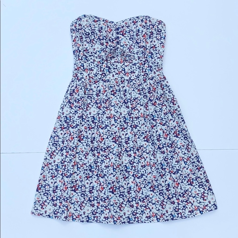White and Navy Strapless Dress